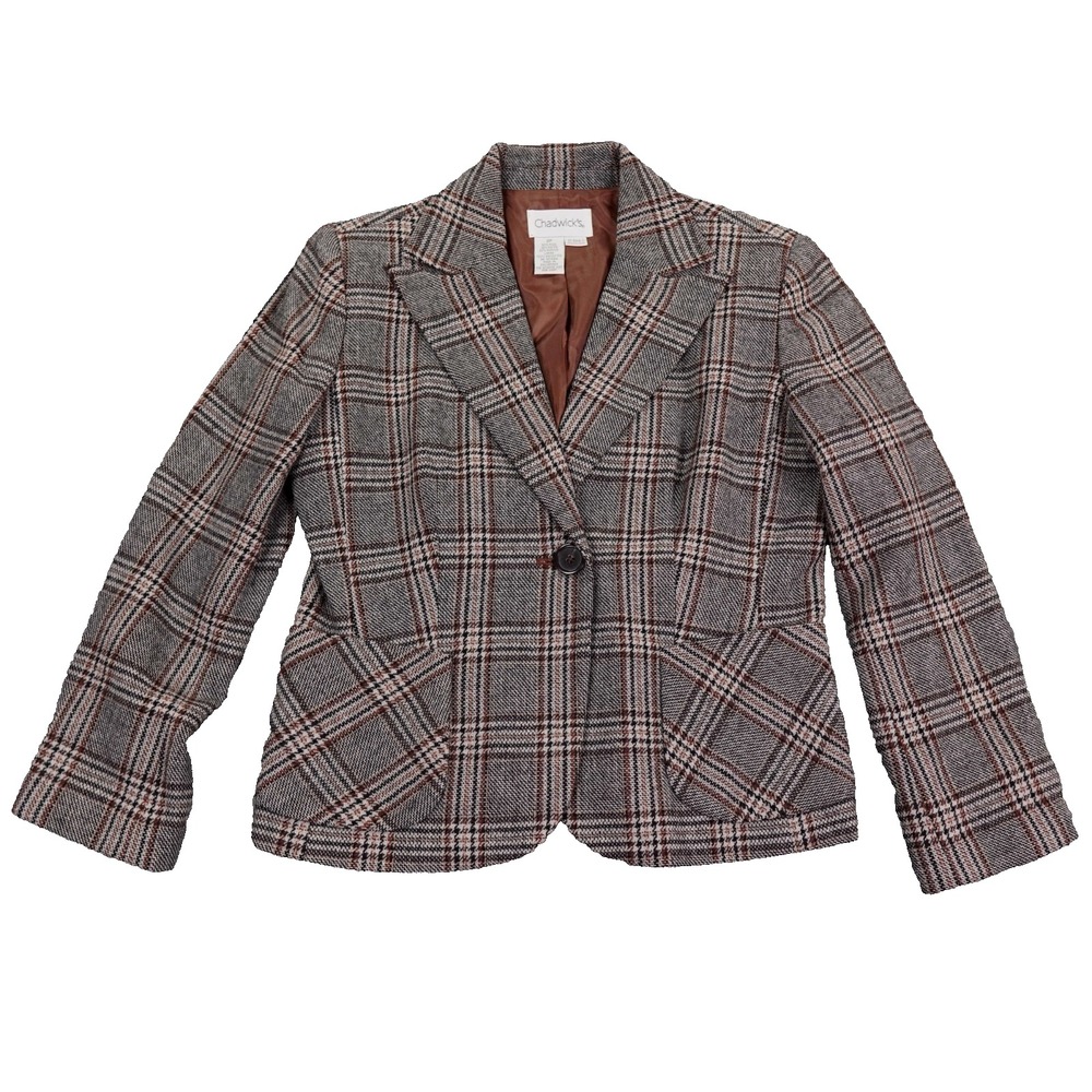 Charter Club Women's Brown Plaid Single-Button Blazer